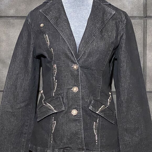 RUSTIC DENIM 100% Cotton Glittered Semi Distressed Women's Denim Jacket -SMALL - Picture 2 of 13